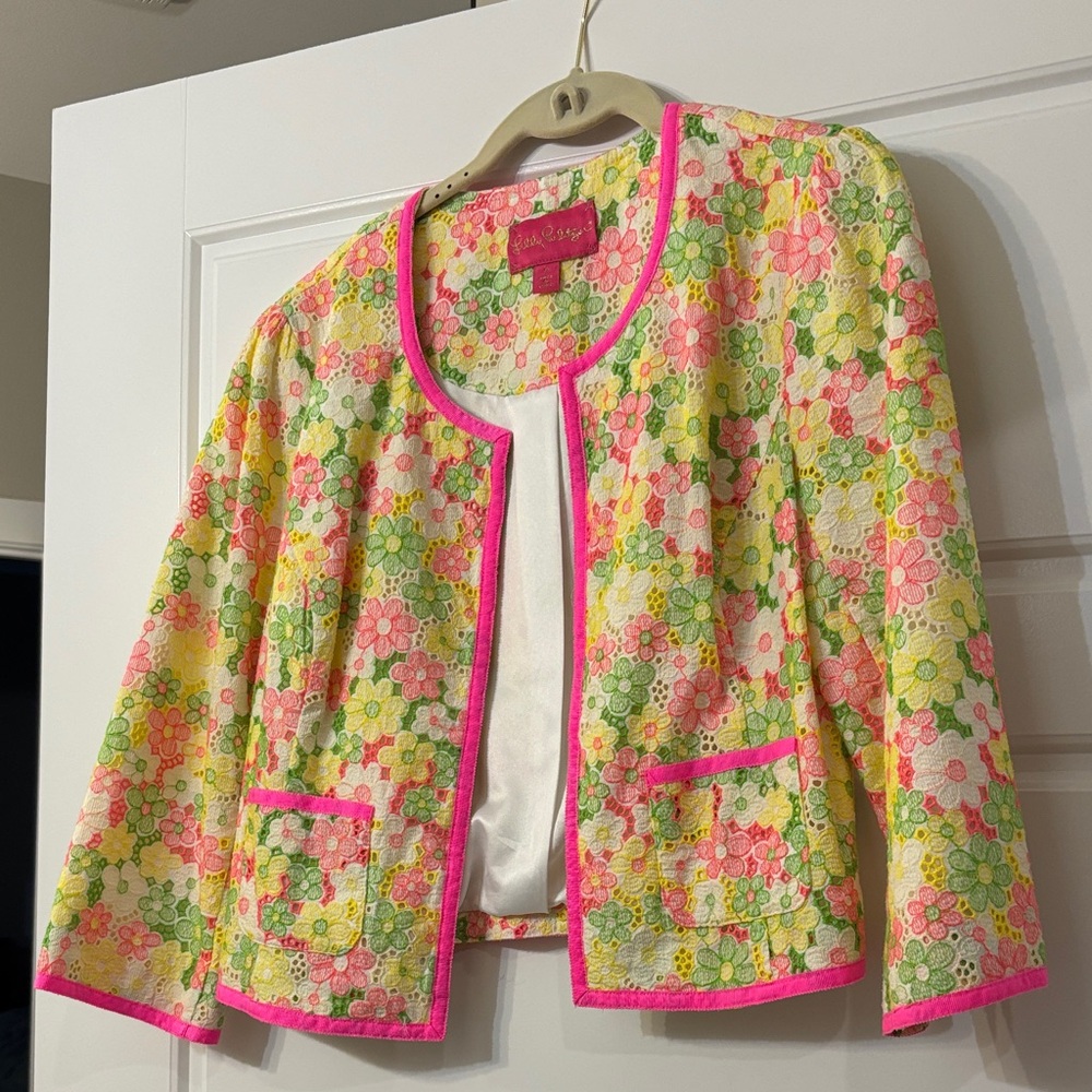 Lilly Pulitzer Multicolor Floral Lace Blazer with Pink Accents